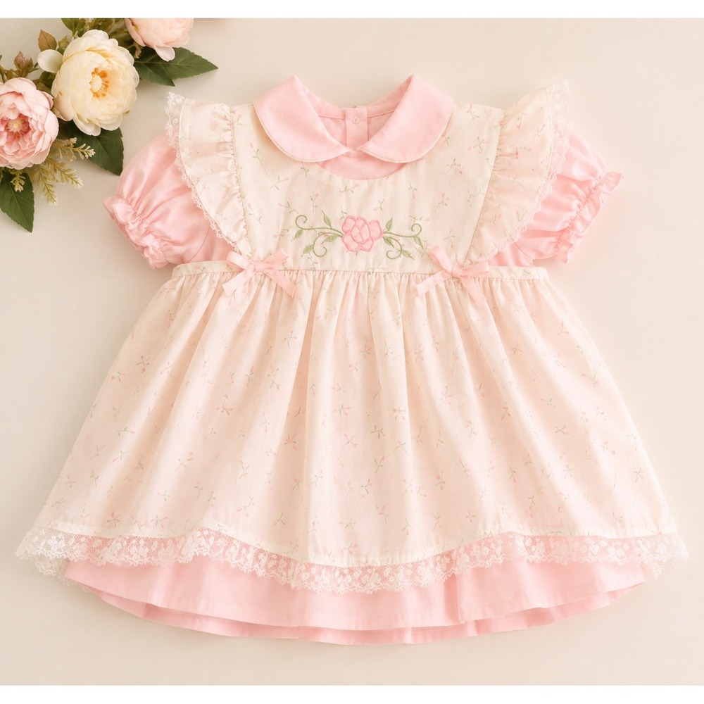 Vintage Cradle Togs Baby Girl Pink Embroidered Lace Partyā Dress 9ā12 Months